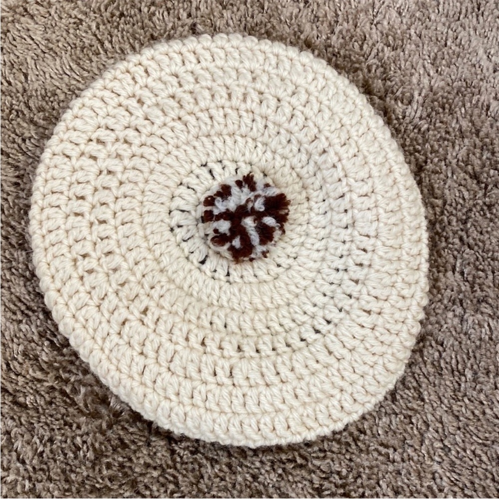 VTG Handmade Handknit Knitted Crochet Beret Pom - Picture 6 of 8